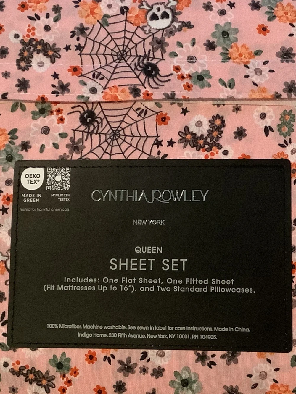 Cynthia Rowley Boho Floral Web Halloween Queen Sheet Set New